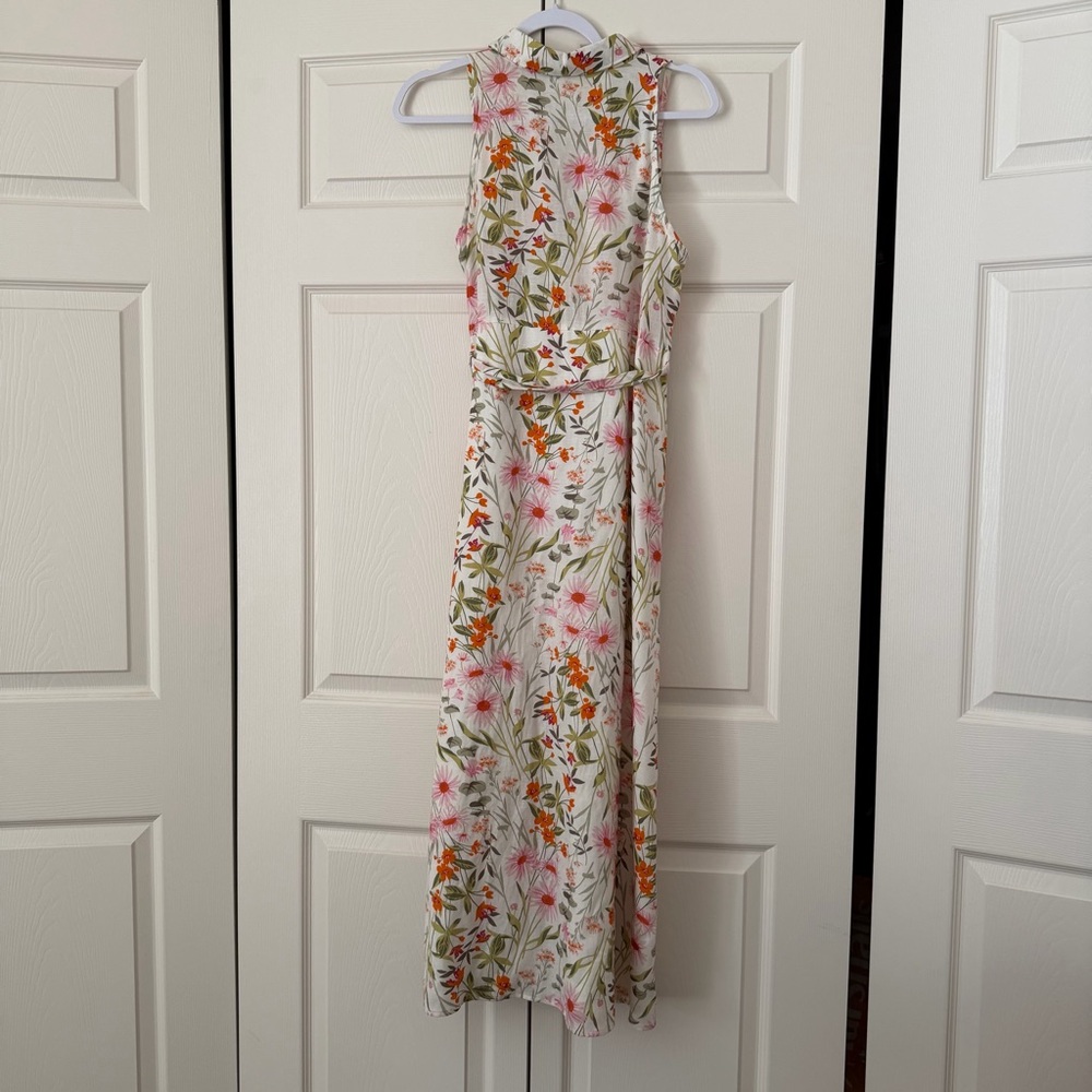 Spartina 449 Emeline dress Floral Maxi Dress collared Cream Pink Orange cotton - Picture 6 of 10